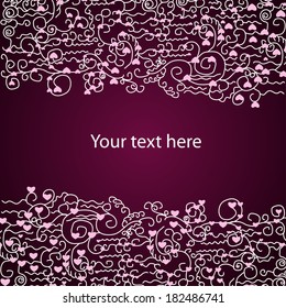 abstract white lace frame for your text with curl branches and hearts