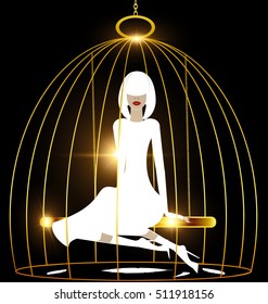 abstract white lady and golden cage