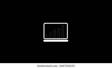 Abstract white laptop with stocks market growth graph simple and money  stock icon isolated on black background. 