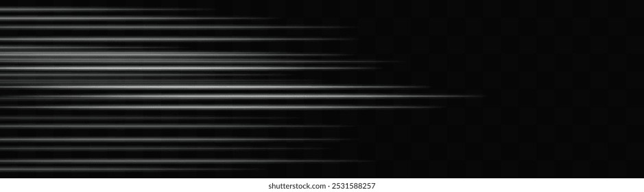 Abstract White laser beam. Lighting effect. Directional spotlight. Light streaks fading into darkness on a black background, creating a dynamic and abstract effect.