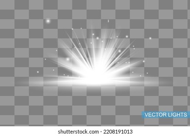 Abstract white laser beam. Transparent isolated on black background. Vector illustration.the lighting effect.floodlight directional