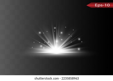Abstract white laser beam. Transparent isolated on black background. Vector illustration.the lighting effect.floodlight directional