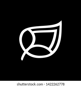 Abstract white leaf logo icon vector design. White emblem, design concept, logo, logotype element for garden, plant, nature and ecology. Isolated on black background. Vector Illustration