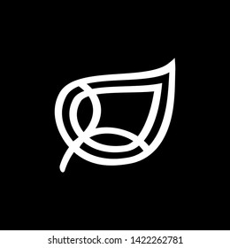 Abstract white leaf logo icon vector design. White emblem, design concept, logo, logotype element for garden, plant, nature and ecology. Isolated on black background. Vector Illustration