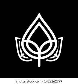 Abstract white leaf logo icon vector design. White emblem, design concept, logo, logotype element for garden, plant, nature and ecology. Isolated on black background. Vector Illustration
