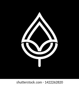 Abstract white leaf logo icon vector design. White emblem, design concept, logo, logotype element for garden, plant, nature and ecology. Isolated on black background. Vector Illustration
