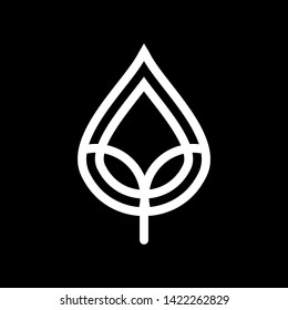 Abstract white leaf logo icon vector design. White emblem, design concept, logo, logotype element for garden, plant, nature and ecology. Isolated on black background. Vector Illustration