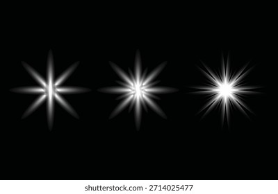 Explosión de luz blanca Abstractas y efectos de destello de estrella sobre fondo negro - Energía digital y resplandor cósmico