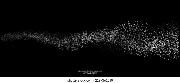Resumen de los puntos de luz blanca las partículas fluyendo onduladas aisladas sobre el fondo negro. Elementos de diseño de ilustraciones vectoriales en concepto de tecnología, energía, ciencia, música.