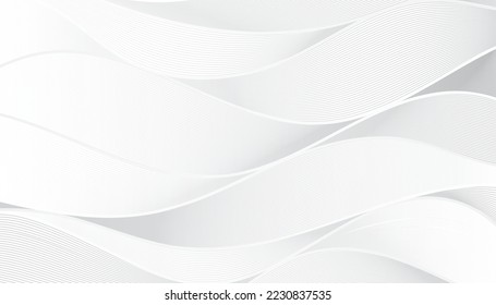 Abstract white and light gray wave line pattern background. Modern soft luxury design concept. Vector illustration.