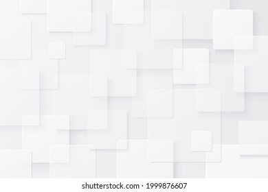 Abstract white and light grey geometric square overlapped pattern on background with shadow. Modern silver color cube shape with copy space. Simple and minimal banner design. Vector EPS10.