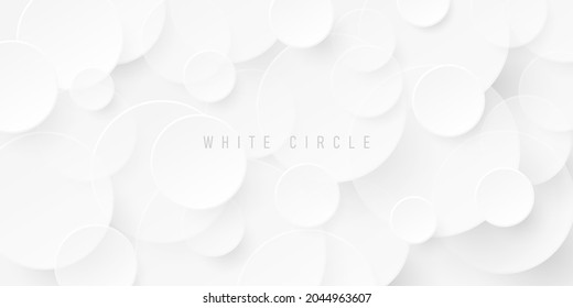 Abstract white and light grey geometric circle overlapped pattern on background with shadow. Modern silver color paper cut style with copy space. Simple and minimal banner design. Vector illustration