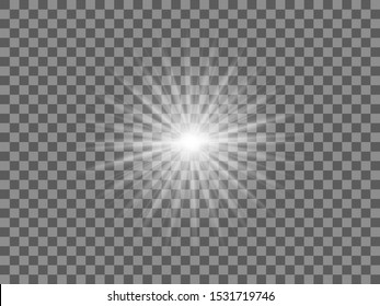 Abstract white light of the sun, star flash. Soft, glow transparent rays, silver. Vector design element on isolated background.