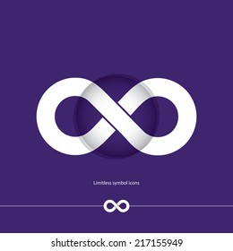 Abstract white limitless icon on blue background. Vector illustration