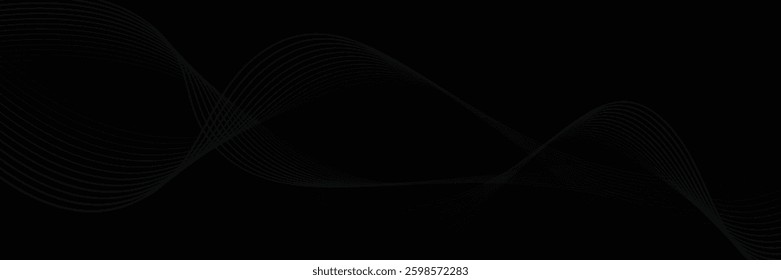 Abstract white line and black background with glowing wave. Shiny blue moving lines design element. Modern smooth wavy lines. vector
