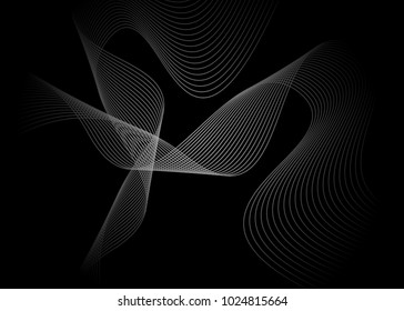abstract white line grey wave gray band on black background. vector stock illustration