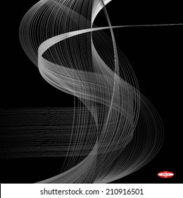 abstract white line grey wave gray band on black background vector
