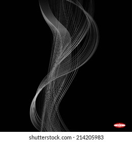 abstract white line grey wave gray band on black background vector