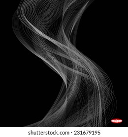 abstract white line grey wave gray band on black background vector