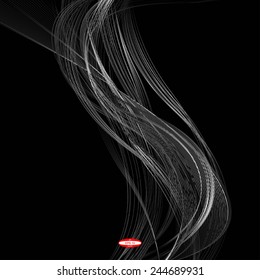 abstract white line grey wave gray band on black background vector