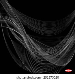 abstract white line grey wave gray band on black background vector