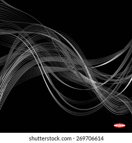 abstract white line grey wave gray band isolated on black background. vector illustration