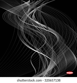 abstract white line with grey wave with gray band isolated on black background. vector illustration