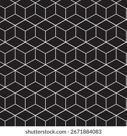 Línea blanca Abstractas hexa patrón de cubo sobre fondo negro.