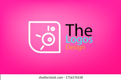 Logo de la línea blanca abstracta con fondo rosa, fondo rosa brillante, símbolo acabado de estilo lindo