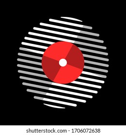 abstract white line vinyl record music vector with black background for logo,icon,etc.