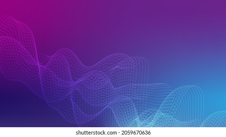 abstract white line wave with lighting effect on purple and blue gradient color background with copy space for technology and futuristic element design. vector illustration