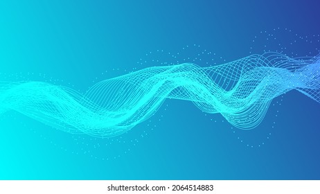 abstract white line wave with lighting effect on green and blue gradient color background with copy space for corporate presentation technology and futuristic element design. vector illustration