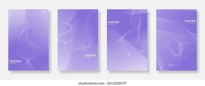 Abstract white line wave poster background set. Minimalist and elegant book cover template design. Suitable for social media, ads, banner and flyer. Vector illustration