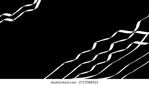 Abstract white lines isolated on a black background, creating a striking contrast with fluid shapes and minimalist design.
