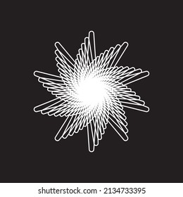 Resumen de líneas blancas La espirografía rota el logo de la estrella alada sobre fondo negro. Ilustración vectorial.