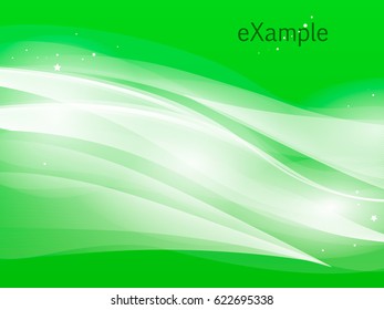Abstract white lines as waves, on a green background. Beautiful white green background, for text insertion.
