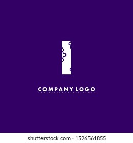 abstract white i logotype isolated on purple background suitable for technology and web. vector illustration.