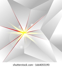 Abstract White Low Polygon with lighting on Red Background and Texture. Vector Illustration