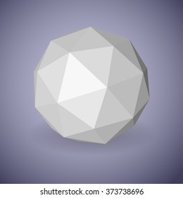 Abstract white low polygonal sphere made of triangular faces with shadow