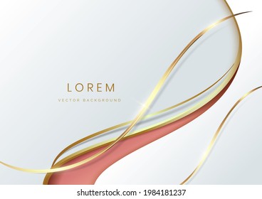 Abstract white luxury background 3d overlapping with gold lines curve. Luxury style. Vector illustration