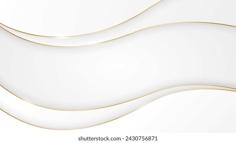 Abstract white luxury background with golden line, shadow and sparkling light. Elegant template  in 3d style design for banner, presentation, poster, card, vector illustration.