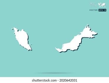 Abstract white Malaysia map and black shadow on green background vector.