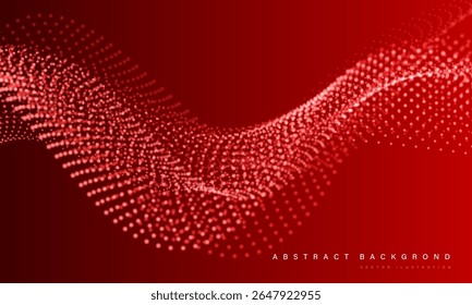 As partículas de malha branca abstratas sobrepõem-se à rede de tecnologia digital na ilustração do vetor de fundo vermelho.