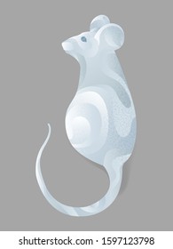 Abstract white metal mouse vector isolated illustration. Symbol of the asian new year in modern style with liquid metal effect and grain texture. Chinese lunar zodiac symbol. 