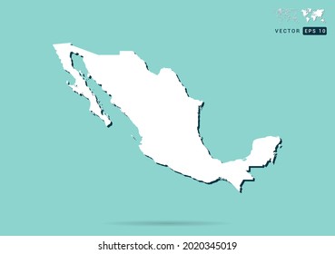 Abstract white Mexico map and black shadow on green background vector.