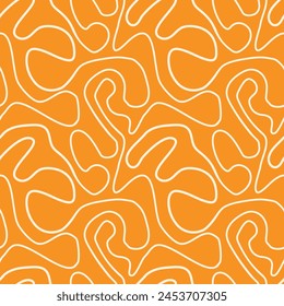 Abstract white Minimal outline swirl lines seamless pattern on orange background. For website background, home décor and textile