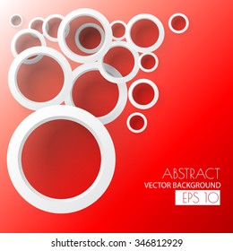 Abstract white minimalistic circles on red gradient background, vector illustration