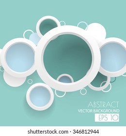 Abstract white minimalistic circles on blue soft background, vector illustration