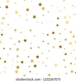 Abstract white modern seamless pattern with gold stars. Vector illustration.Shiny background. Texture of gold foil.