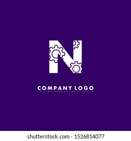 abstract white N logotype isolated on purple background suitable for technology and web. vector illustration.